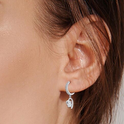 Black Heart Print Earrings for Women Sterling Silver Cute Pet Puppy Cat Dog Paw Print Hoop Earrings Hypoallergenic White Cubic Zirconia Loop Earrings Dainty Heart-Shaped Earring for Christmas Birthday in Saudi Arabia