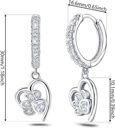 Black Heart Print Earrings for Women Sterling Silver Cute Pet Puppy Cat Dog Paw Print Hoop Earrings Hypoallergenic White Cubic Zirconia Loop Earrings Dainty Heart-Shaped Earring for Christmas Birthday in Saudi Arabia