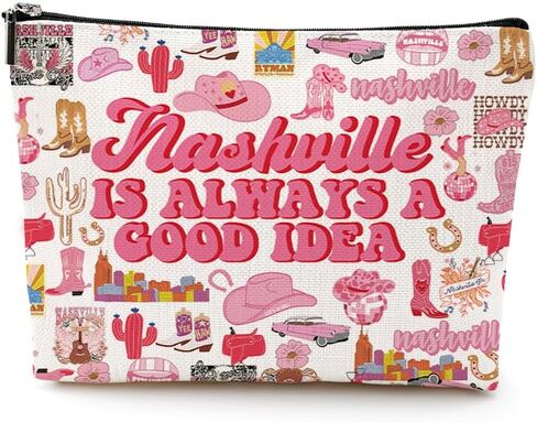 DJHUNG Nashville Travel Gift Cosmetic Bag Nashville Lover Gifts Makeup Bag Country Music Themed Gifts for Traveller Women Friends Sister Birthday Christmas Bachelorette Party Favors Girls Trip Gifts in Saudi Arabia