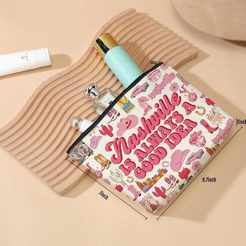 DJHUNG Nashville Travel Gift Cosmetic Bag Nashville Lover Gifts Makeup Bag Country Music Themed Gifts for Traveller Women Friends Sister Birthday Christmas Bachelorette Party Favors Girls Trip Gifts in Saudi Arabia