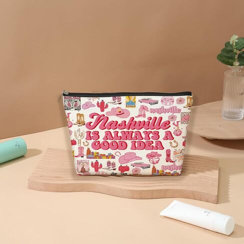 DJHUNG Nashville Travel Gift Cosmetic Bag Nashville Lover Gifts Makeup Bag Country Music Themed Gifts for Traveller Women Friends Sister Birthday Christmas Bachelorette Party Favors Girls Trip Gifts in Saudi Arabia