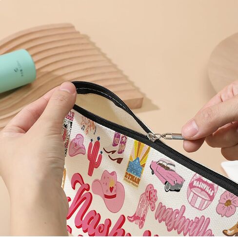 DJHUNG Nashville Travel Gift Cosmetic Bag Nashville Lover Gifts Makeup Bag Country Music Themed Gifts for Traveller Women Friends Sister Birthday Christmas Bachelorette Party Favors Girls Trip Gifts in Saudi Arabia