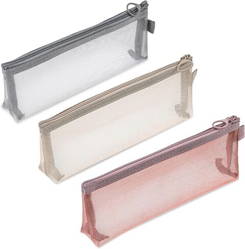 3 Pcs Mesh Makeup Brush Bag, Nylon Mesh Zipper Pouch Bags Portable Mesh Zipper Pouch Bags Mesh Makeup Bags with Zipper Mesh Makeup Brush Pouch for Travel Office Home Accessories in Saudi Arabia