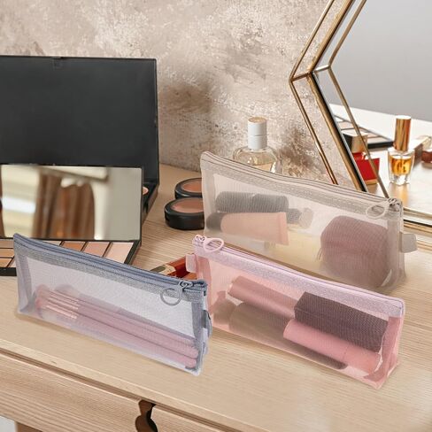 3 Pcs Mesh Makeup Brush Bag, Nylon Mesh Zipper Pouch Bags Portable Mesh Zipper Pouch Bags Mesh Makeup Bags with Zipper Mesh Makeup Brush Pouch for Travel Office Home Accessories in Saudi Arabia