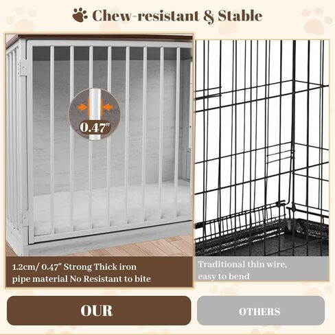 Dog Crate Furniture with Cushion for Large Dogs, 36" Indoor Wooden Dog Kennel with 270° Swivel Door, 360° Rotating Feeder, Decorative Heavy Duty Dog House with Double Locks & Bowls, Rustic Brown in Kuwait