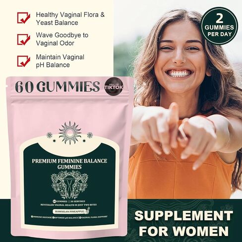 2Pack Premium Feminine Balance Gummies, Premium Vegan Supplment for Women Health & Wellness - Immune Support Gluten-Free - Hawaiian Pineapple - 120 Gummies - 60 Servings in Saudi Arabia