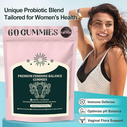 2Pack Premium Feminine Balance Gummies, Premium Vegan Supplment for Women Health & Wellness - Immune Support Gluten-Free - Hawaiian Pineapple - 120 Gummies - 60 Servings in Saudi Arabia