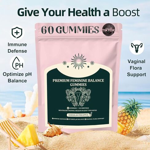 2Pack Premium Feminine Balance Gummies, Premium Vegan Supplment for Women Health & Wellness - Immune Support Gluten-Free - Hawaiian Pineapple - 120 Gummies - 60 Servings in Saudi Arabia