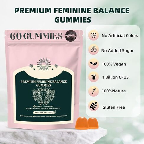 2Pack Premium Feminine Balance Gummies, Premium Vegan Supplment for Women Health & Wellness - Immune Support Gluten-Free - Hawaiian Pineapple - 120 Gummies - 60 Servings in Saudi Arabia
