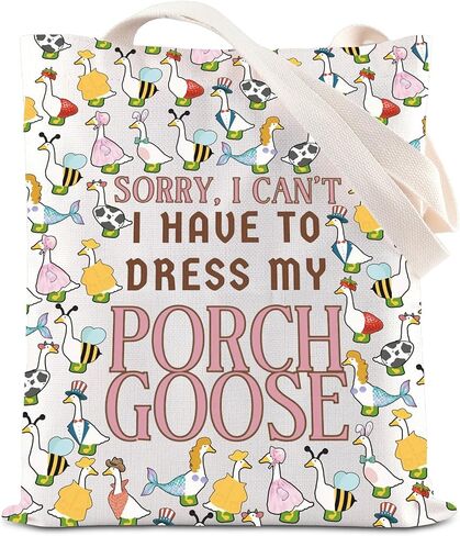 KUIYAI Porch Goose Lovers Tote Bag Cartoon Goose Meme Gift Silly Goose Gift Sorry I Can’t I Have To Dress My Pouch Goose Bag in Saudi Arabia