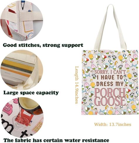 KUIYAI Porch Goose Lovers Tote Bag Cartoon Goose Meme Gift Silly Goose Gift Sorry I Can’t I Have To Dress My Pouch Goose Bag in Saudi Arabia
