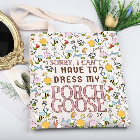 KUIYAI Porch Goose Lovers Tote Bag Cartoon Goose Meme Gift Silly Goose Gift Sorry I Can’t I Have To Dress My Pouch Goose Bag in Saudi Arabia