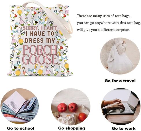 KUIYAI Porch Goose Lovers Tote Bag Cartoon Goose Meme Gift Silly Goose Gift Sorry I Can’t I Have To Dress My Pouch Goose Bag in Saudi Arabia
