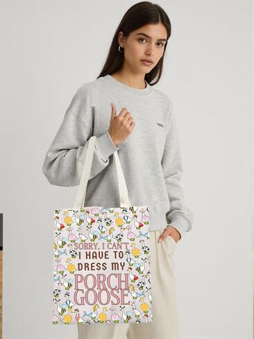 KUIYAI Porch Goose Lovers Tote Bag Cartoon Goose Meme Gift Silly Goose Gift Sorry I Can’t I Have To Dress My Pouch Goose Bag in Saudi Arabia