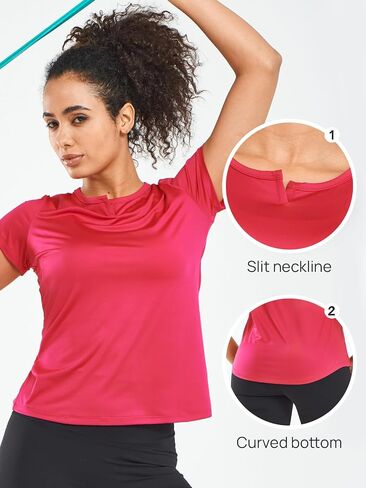 Women's V Neck Short Sleeve Athletic Shirts Yoga T-Shirt Activewear Quick Dry Workout Tops in Saudi Arabia