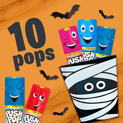 Push Pop Candy Lollipops - Individually Wrapped Variety Candy Party Pack - 10 Count Lollipops in Assorted Fruity Flavors - Fun Candy for Gifts, Celebrations, Party Favors, Gift Baskets, & Birthdays in Saudi Arabia