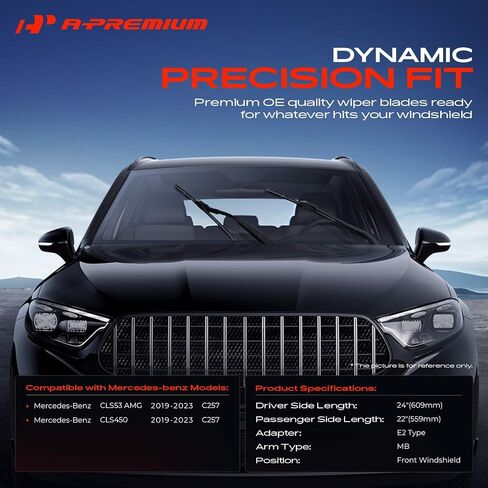A-Premium Pack of 2 Windshield Wiper Blades with Wear Indicator & Towel - Compatible with Mercedes-Benz C257 series CLS53 AMG, CLS450, 2019-2023 - 24" and 22", MB Connector, Left and Right in Saudi Arabia