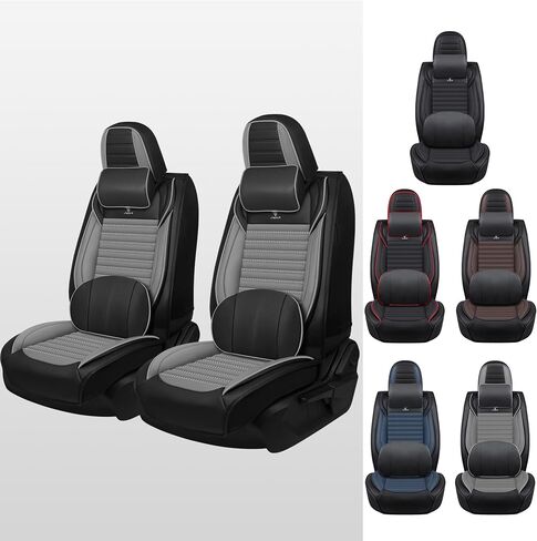 Car Seat Cover Fit for Honda Pilot 2003-2025 Breathable Waterproof Faux Leather Stylish Seat Covers, Non-Slip Easy to Install Automotive Car Seat Protector(Black&Gray,Front Set with Pillow) in Saudi Arabia