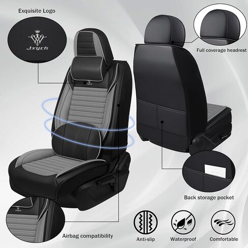 Car Seat Cover Fit for Honda Pilot 2003-2025 Breathable Waterproof Faux Leather Stylish Seat Covers, Non-Slip Easy to Install Automotive Car Seat Protector(Black&Gray,Front Set with Pillow) in Saudi Arabia