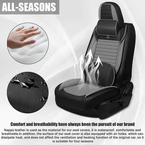 Car Seat Cover Fit for Honda Pilot 2003-2025 Breathable Waterproof Faux Leather Stylish Seat Covers, Non-Slip Easy to Install Automotive Car Seat Protector(Black&Gray,Front Set with Pillow) in Saudi Arabia