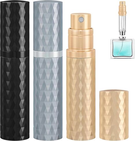زجاجة عطر رذاذ قابلة لإعادة الملء - عبوة من 3 عبوات 5 مل رذاذ عطر مانع للتسرب، بخاخ عطر محمول، زجاجة عطر قابلة لإعادة الملء للسفر (أسود ورمادي وذهبي) in Kuwait