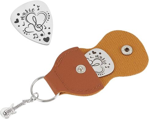 UNICRAFTALE 1pc Guitar Picks Gifts Stainless Steel Guitar Pick Keychain with PU Leather Case Heart Music Notes Plectrum Guitar Set Graduates Christmas Valentines Gifts for Guitar Player Musician Lover in Saudi Arabia