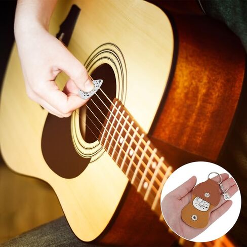 UNICRAFTALE 1pc Guitar Picks Gifts Stainless Steel Guitar Pick Keychain with PU Leather Case Heart Music Notes Plectrum Guitar Set Graduates Christmas Valentines Gifts for Guitar Player Musician Lover in Saudi Arabia