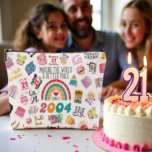 هدايا عيد الميلاد الحادي والعشرون لحقيبة مكياجها، ديكورات لطيفة لعيد الميلاد الحادي والعشرين السعيد لعام 2004 لها، هدايا عيد ميلاد عمرها 21 عامًا تفضل الحفلات لابنتها، أختها، أنثى، الفتيات المراهقات، حقيبة سفر لمستحضرات التجميل in Kuwait