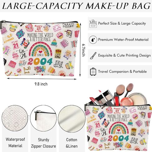 هدايا عيد الميلاد الحادي والعشرون لحقيبة مكياجها، ديكورات لطيفة لعيد الميلاد الحادي والعشرين السعيد لعام 2004 لها، هدايا عيد ميلاد عمرها 21 عامًا تفضل الحفلات لابنتها، أختها، أنثى، الفتيات المراهقات، حقيبة سفر لمستحضرات التجميل in Kuwait