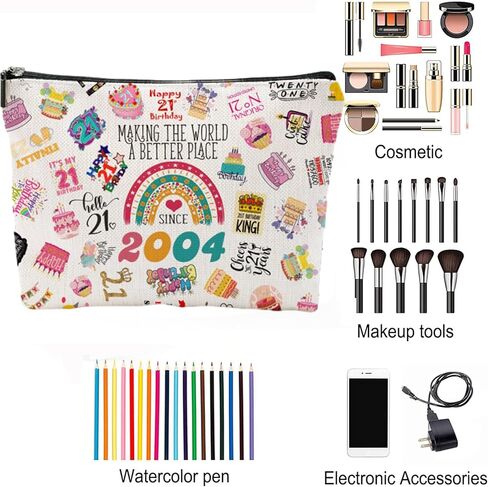 هدايا عيد الميلاد الحادي والعشرون لحقيبة مكياجها، ديكورات لطيفة لعيد الميلاد الحادي والعشرين السعيد لعام 2004 لها، هدايا عيد ميلاد عمرها 21 عامًا تفضل الحفلات لابنتها، أختها، أنثى، الفتيات المراهقات، حقيبة سفر لمستحضرات التجميل in Kuwait