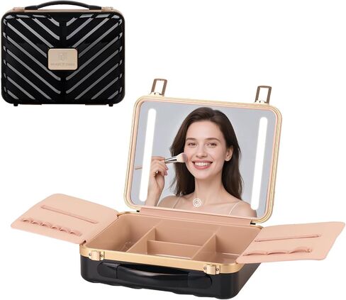 حقيبة مكياج BEAUTY CASE مع مرآة LED 4K، حقيبة تنظيم مستحضرات التجميل بغطاء صلب ABS مقاوم للصدمات مقاس 12 بوصة، صندوق مستحضرات تجميل محمول للسفر مع إطار من الألومنيوم، مشبك تثبيت، هدية للنساء والفتيات، وردي in Saudi Arabia