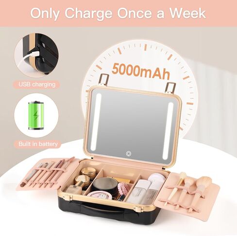 حقيبة مكياج BEAUTY CASE مع مرآة LED 4K، حقيبة تنظيم مستحضرات التجميل بغطاء صلب ABS مقاوم للصدمات مقاس 12 بوصة، صندوق مستحضرات تجميل محمول للسفر مع إطار من الألومنيوم، مشبك تثبيت، هدية للنساء والفتيات، وردي in Saudi Arabia