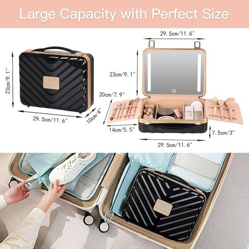 حقيبة مكياج BEAUTY CASE مع مرآة LED 4K، حقيبة تنظيم مستحضرات التجميل بغطاء صلب ABS مقاوم للصدمات مقاس 12 بوصة، صندوق مستحضرات تجميل محمول للسفر مع إطار من الألومنيوم، مشبك تثبيت، هدية للنساء والفتيات، وردي in Saudi Arabia