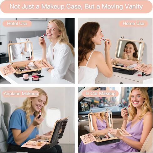 حقيبة مكياج BEAUTY CASE مع مرآة LED 4K، حقيبة تنظيم مستحضرات التجميل بغطاء صلب ABS مقاوم للصدمات مقاس 12 بوصة، صندوق مستحضرات تجميل محمول للسفر مع إطار من الألومنيوم، مشبك تثبيت، هدية للنساء والفتيات، وردي in Saudi Arabia