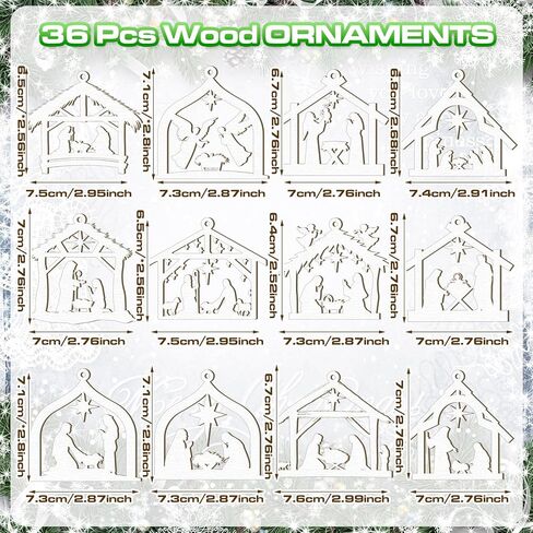 Qunclay 36 Pcs Christmas Nativity Scene Ornaments Wooden Religious Christmas Tree Decorations Birth of Jesus Christian House Xmas Wood Hanging Ornaments for Tree Home Window Xmas Gift(Black,Classic) in Saudi Arabia