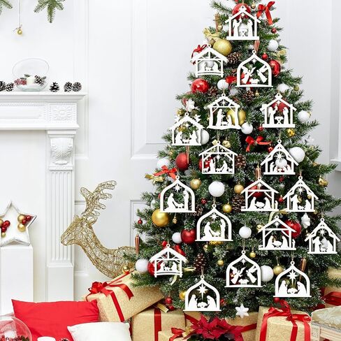 Qunclay 36 Pcs Christmas Nativity Scene Ornaments Wooden Religious Christmas Tree Decorations Birth of Jesus Christian House Xmas Wood Hanging Ornaments for Tree Home Window Xmas Gift(Black,Classic) in Saudi Arabia