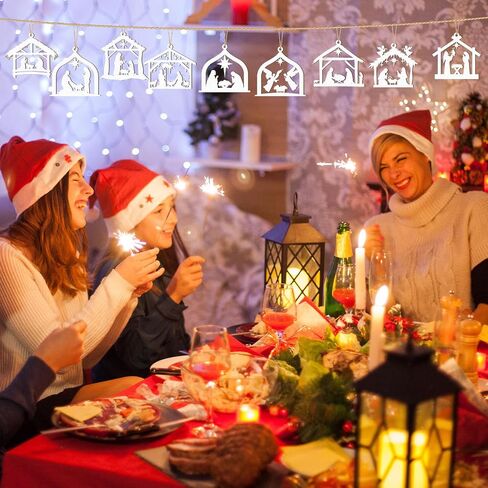Qunclay 36 Pcs Christmas Nativity Scene Ornaments Wooden Religious Christmas Tree Decorations Birth of Jesus Christian House Xmas Wood Hanging Ornaments for Tree Home Window Xmas Gift(Black,Classic) in Saudi Arabia