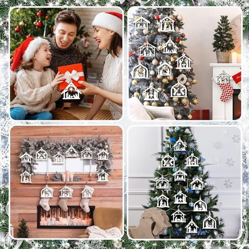 Qunclay 36 Pcs Christmas Nativity Scene Ornaments Wooden Religious Christmas Tree Decorations Birth of Jesus Christian House Xmas Wood Hanging Ornaments for Tree Home Window Xmas Gift(Black,Classic) in Saudi Arabia
