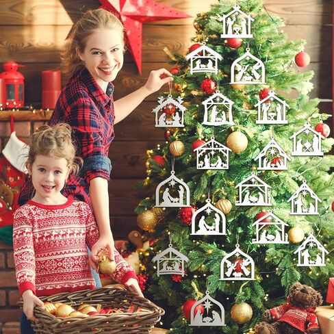 Qunclay 36 Pcs Christmas Nativity Scene Ornaments Wooden Religious Christmas Tree Decorations Birth of Jesus Christian House Xmas Wood Hanging Ornaments for Tree Home Window Xmas Gift(Black,Classic) in Saudi Arabia