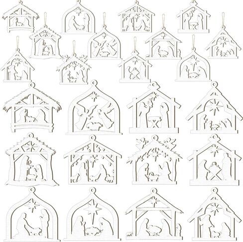 Qunclay 36 Pcs Christmas Nativity Scene Ornaments Wooden Religious Christmas Tree Decorations Birth of Jesus Christian House Xmas Wood Hanging Ornaments for Tree Home Window Xmas Gift(Black,Classic) in Saudi Arabia