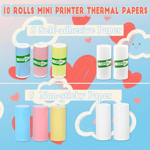 15 Rolls 2-in-1 Mini Praint Paper-9 لفات لزجة و 6 لفات عادية متوافقة مع طابعات M02/T02 (إزالة حامل الورق الداخلي) ، ورق ملصق حراري للصور والقوائم وملاحظات الدراسة و Scrapbooking in Kuwait