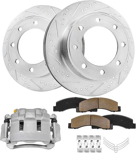Detroit Axle - 4WD Front Brake Kit for Ford 00-05 Excursion 99-04 F-250 F-350 Super Duty Drilled Slotted Brake Rotors Brake Caliper Ceramic Brakes Pads Replacement [13.03 inch Rotors] in Saudi Arabia