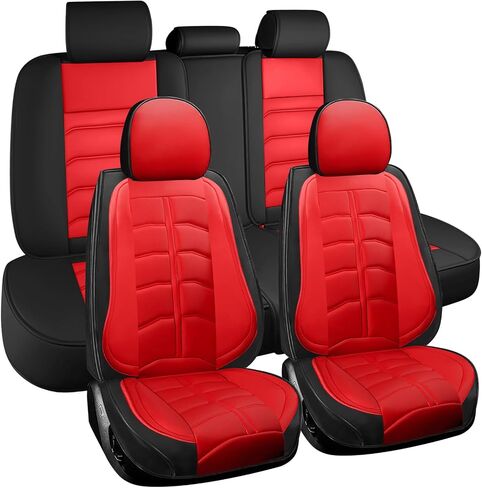 غطاء مقعد السيارة لـ Acura MDX 2001-2025، غطاء مقعد متين مقاوم للتآكل ومقاوم للماء، مسامي بدون رائحة ملحقات داخلية من الجلد الفاخر للمركبة. (5 مقاعد فاخرة، أسود وأحمر) in Kuwait