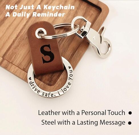 Custom Engraved Leather Keychain, Personalized Initial Key Ring for Him, Stainless Steel Couple Gift for Men & Women in Saudi Arabia