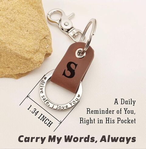 Custom Engraved Leather Keychain, Personalized Initial Key Ring for Him, Stainless Steel Couple Gift for Men & Women in Saudi Arabia