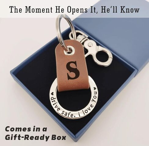 Custom Engraved Leather Keychain, Personalized Initial Key Ring for Him, Stainless Steel Couple Gift for Men & Women in Saudi Arabia