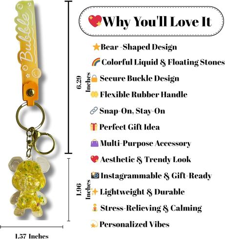 Teddy Bear Bubble Liquid Keychain – Cute Wristlet Key Holder for Women – Funny Bag Charm for Kids & Car Keys in Saudi Arabia
