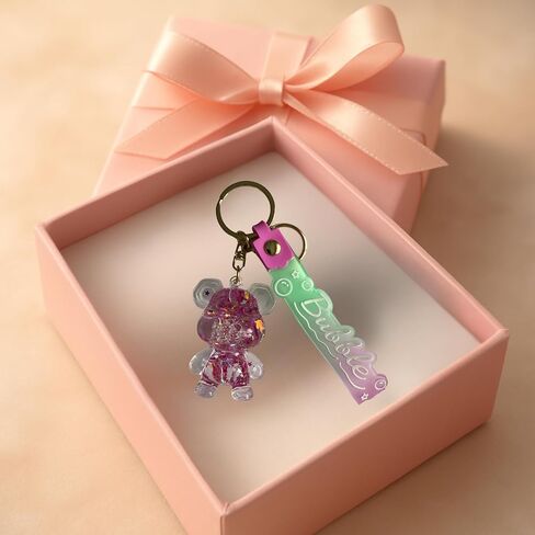 Teddy Bear Bubble Liquid Keychain – Cute Wristlet Key Holder for Women – Funny Bag Charm for Kids & Car Keys in Saudi Arabia