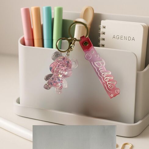 Teddy Bear Bubble Liquid Keychain – Cute Wristlet Key Holder for Women – Funny Bag Charm for Kids & Car Keys in Saudi Arabia