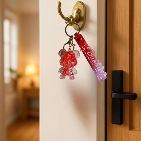 Teddy Bear Bubble Liquid Keychain – Cute Wristlet Key Holder for Women – Funny Bag Charm for Kids & Car Keys in Saudi Arabia
